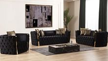 Naomi Tufted 3 PC Set in Black Velvet